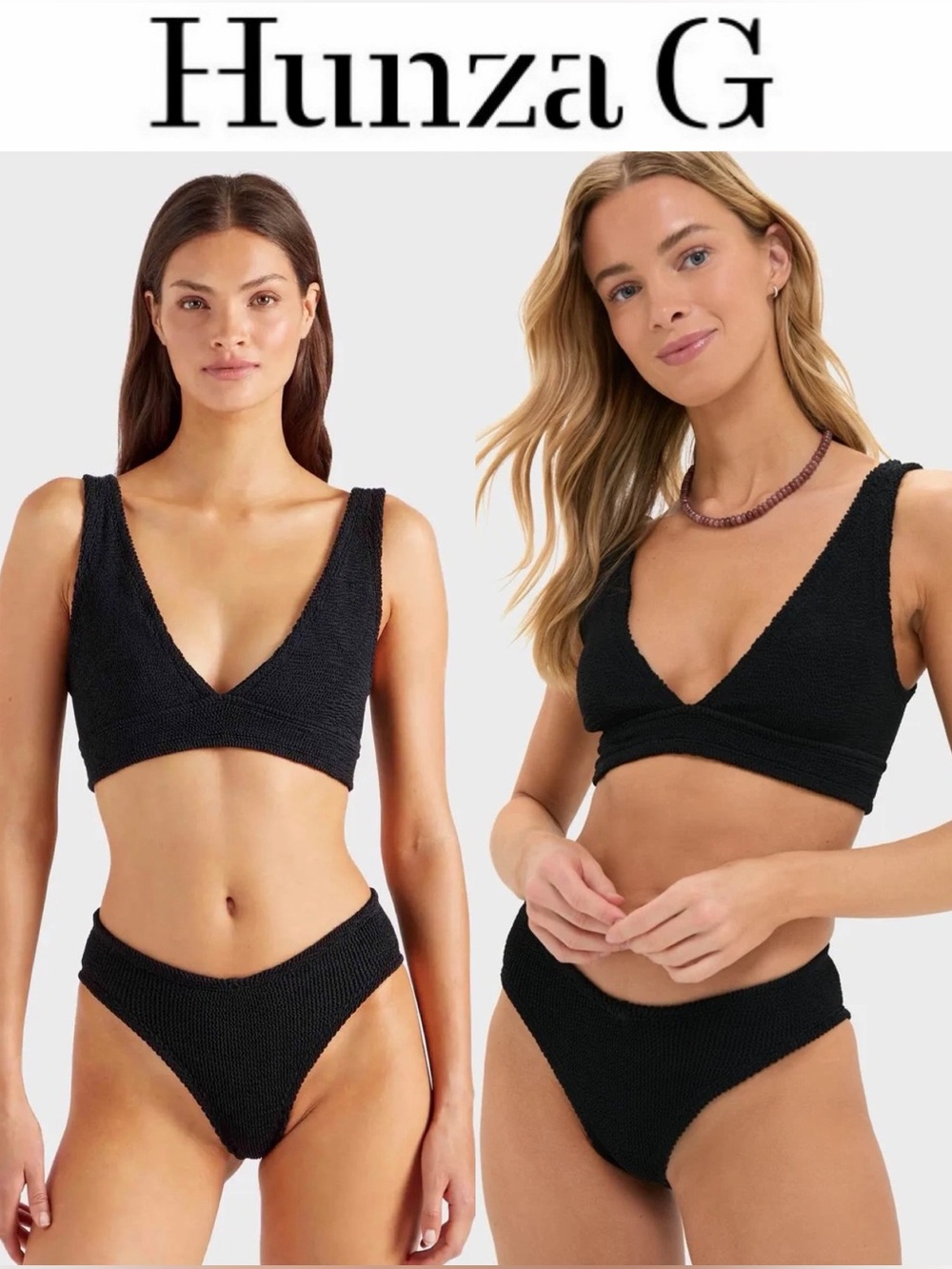 Hunza G Angel Crinkle Bikini Black Swim Set OS NWT 285$